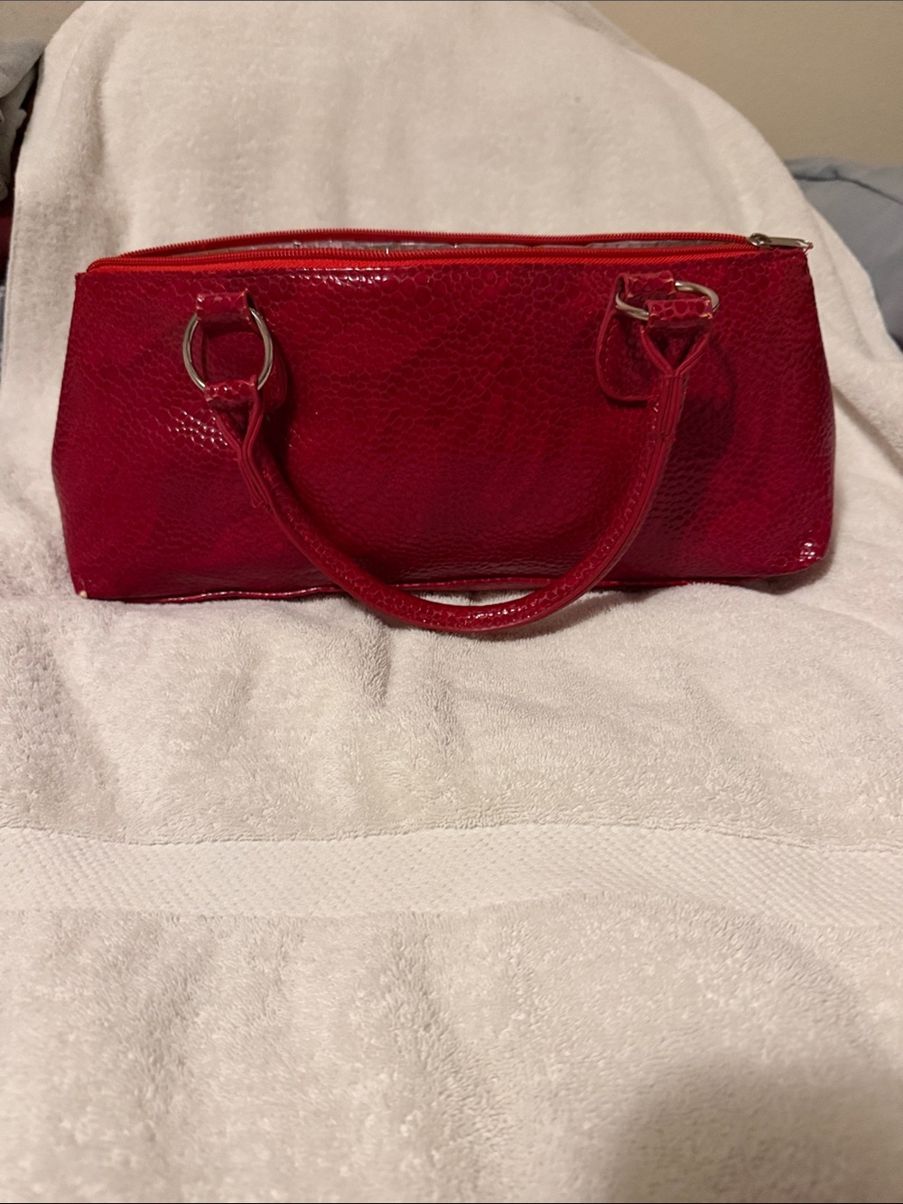 Glossy Red Patent Wristlet Clutch with Double Handles